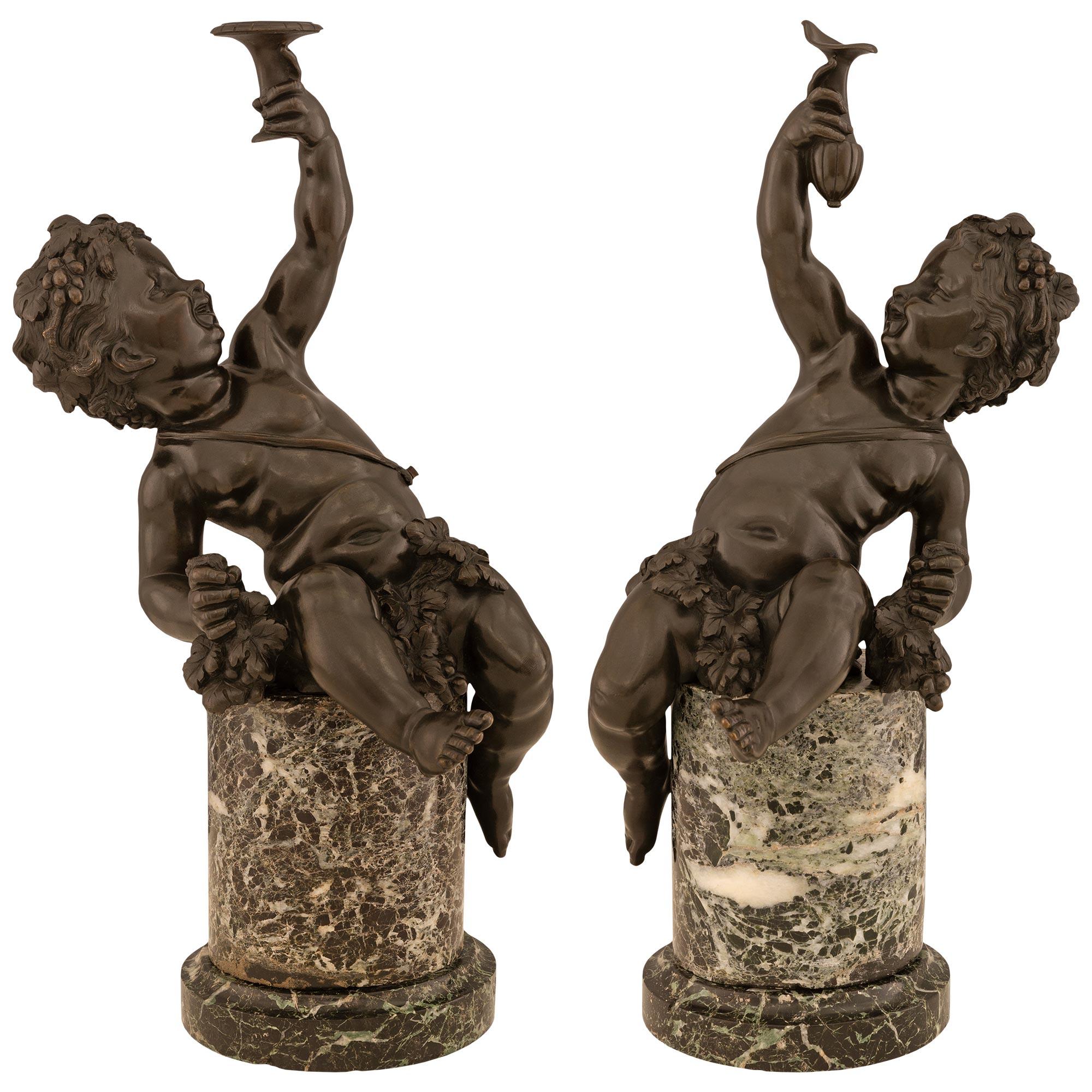 Pair Of French 19th Century Louis XVI St. Bronze And Marble Statues For Sale 5
