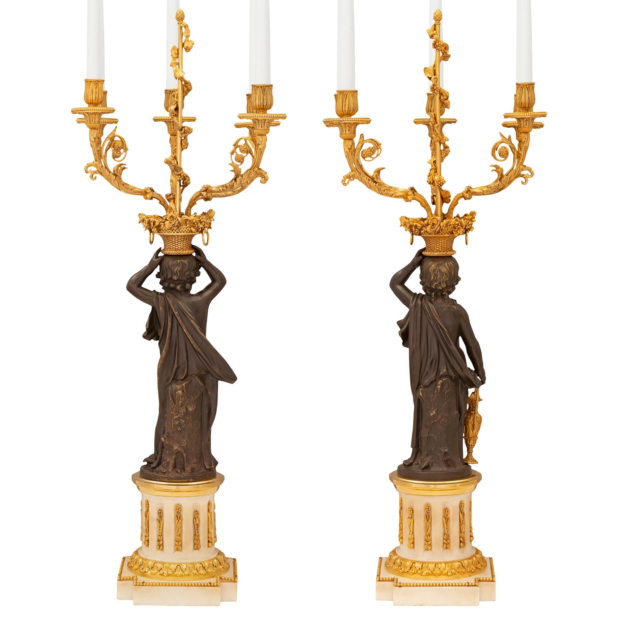 Pair of French 19th Century Louis XVI St. Bronze and Ormolu Candelabras For Sale 1