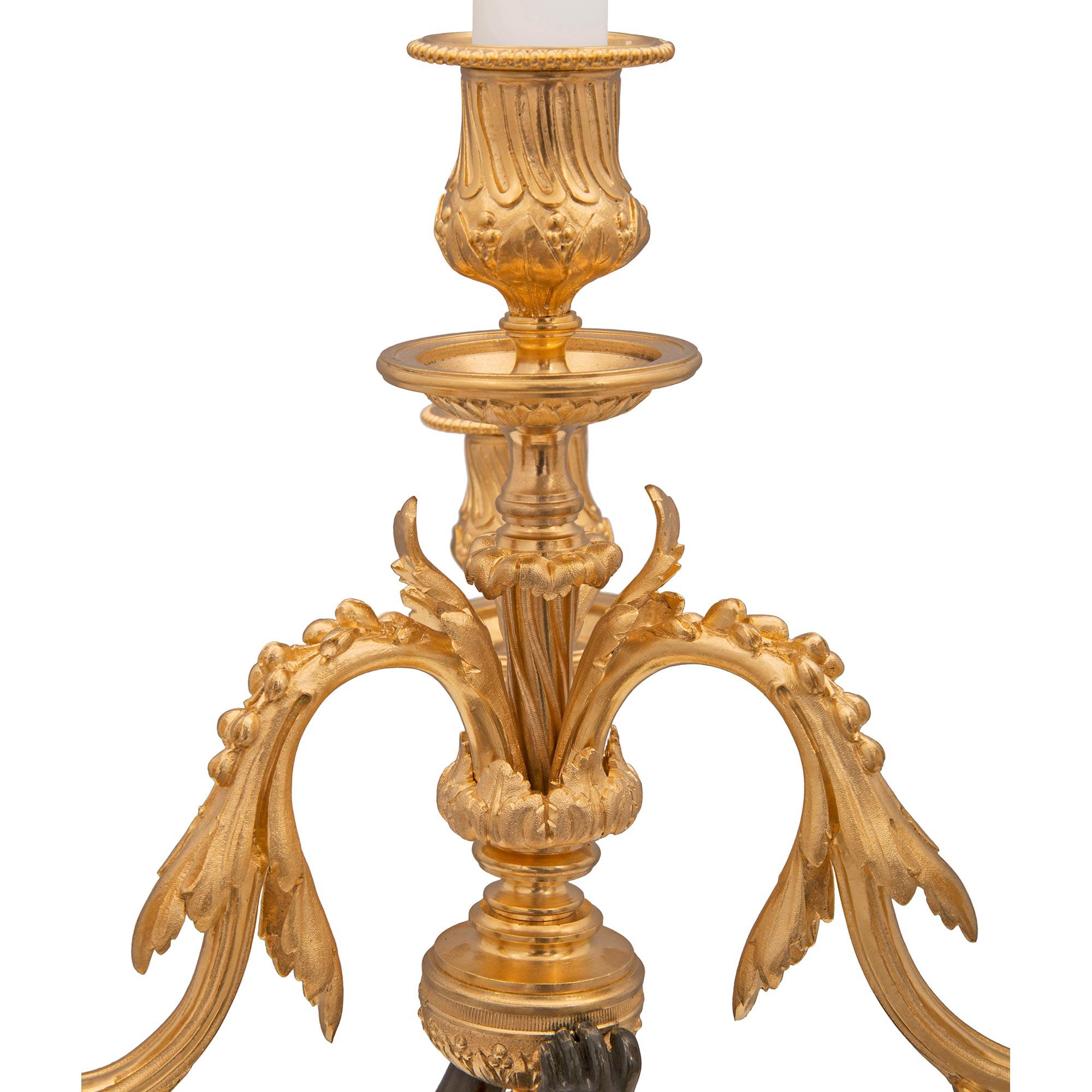 Pair of French 19th Century Louis XVI St. Bronze and Ormolu Candelabras For Sale 2