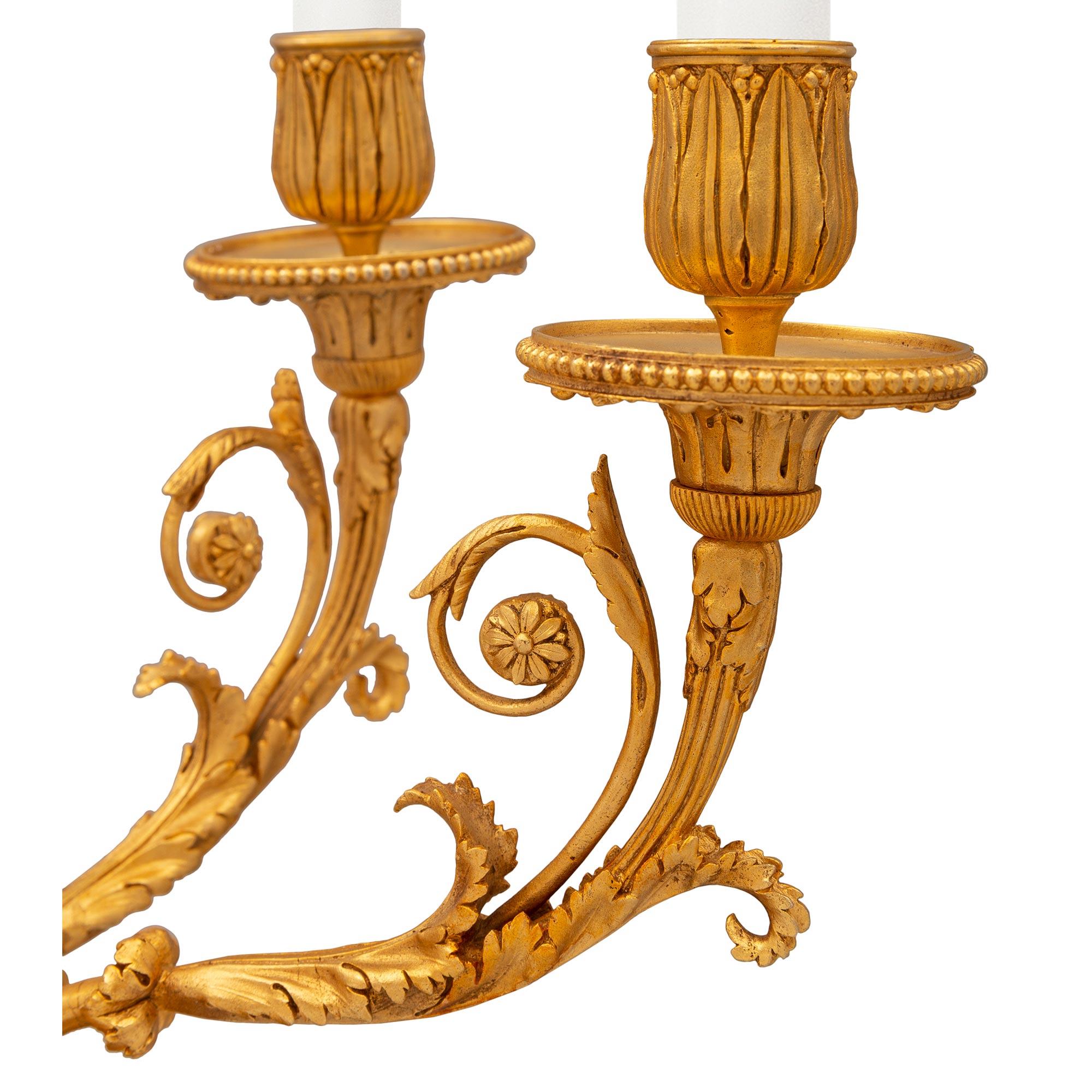 Pair of French 19th Century Louis XVI St. Bronze and Ormolu Candelabras For Sale 4