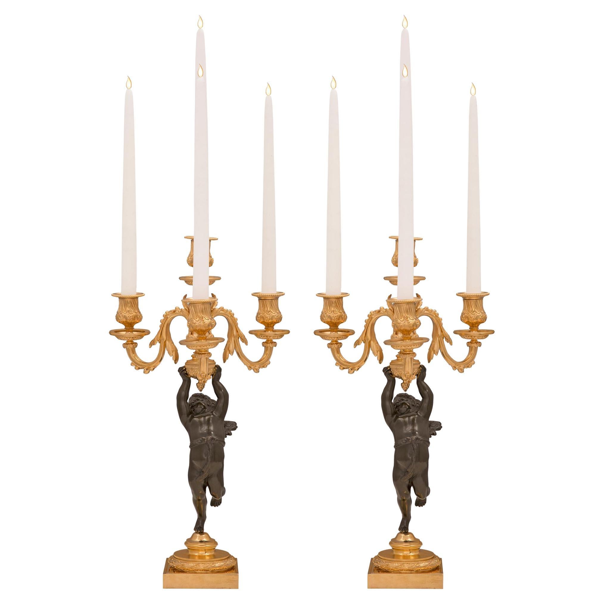 Pair of French 19th Century Louis XVI St. Bronze and Ormolu Candelabras For Sale