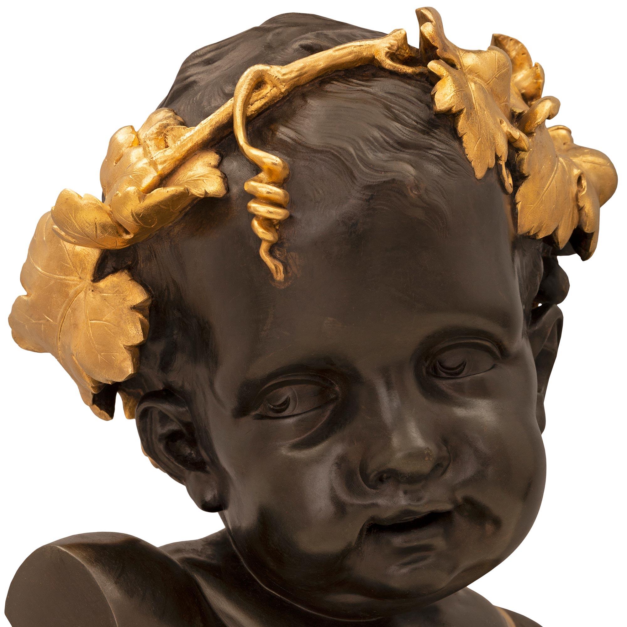 Pair of French 19th Century Louis XVI St. Bronze and Ormolu Cherub Busts For Sale 1