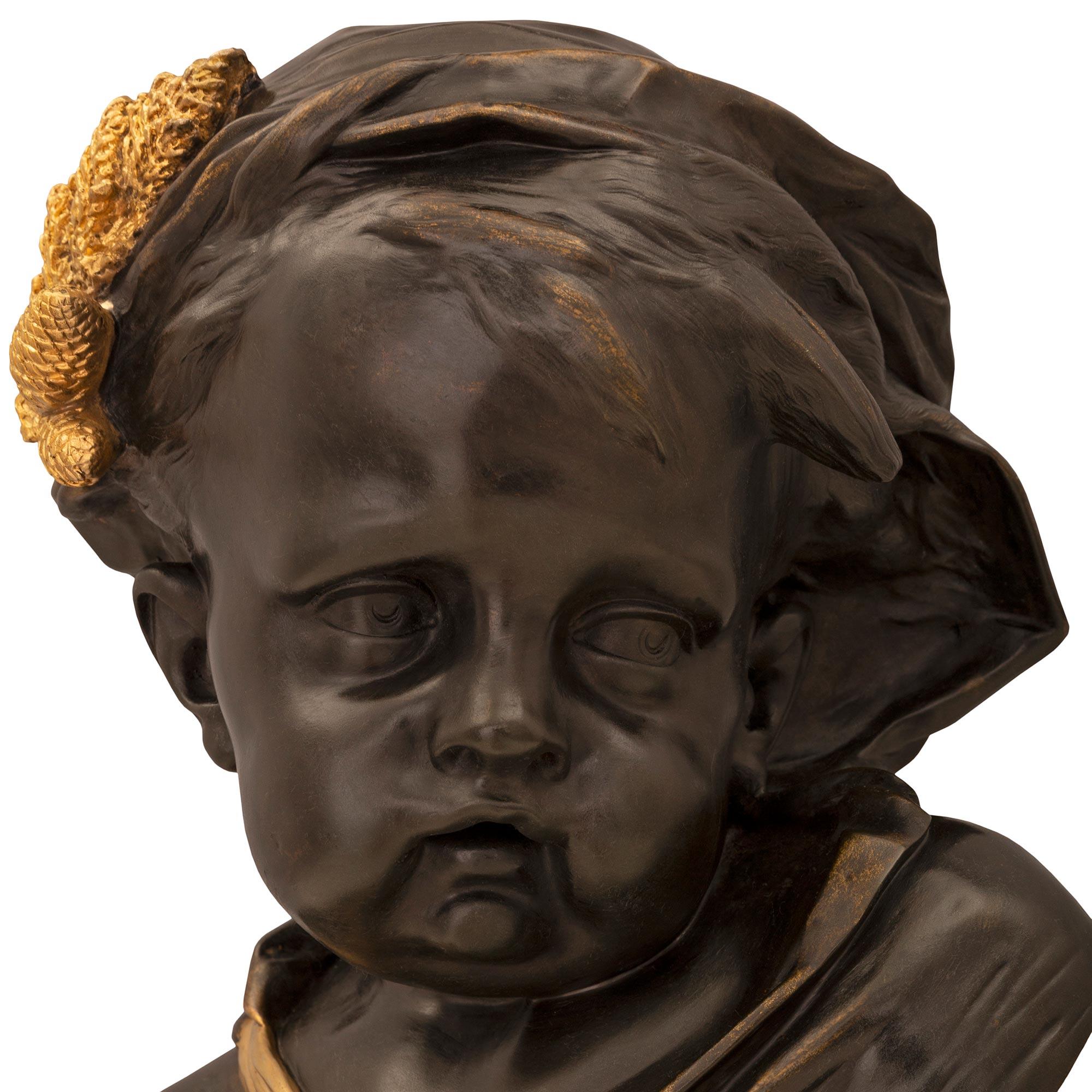 Paire de bustes de chérubins de style Louis XVI du 19ème siècle français en bronze et bronze doré en vente 2