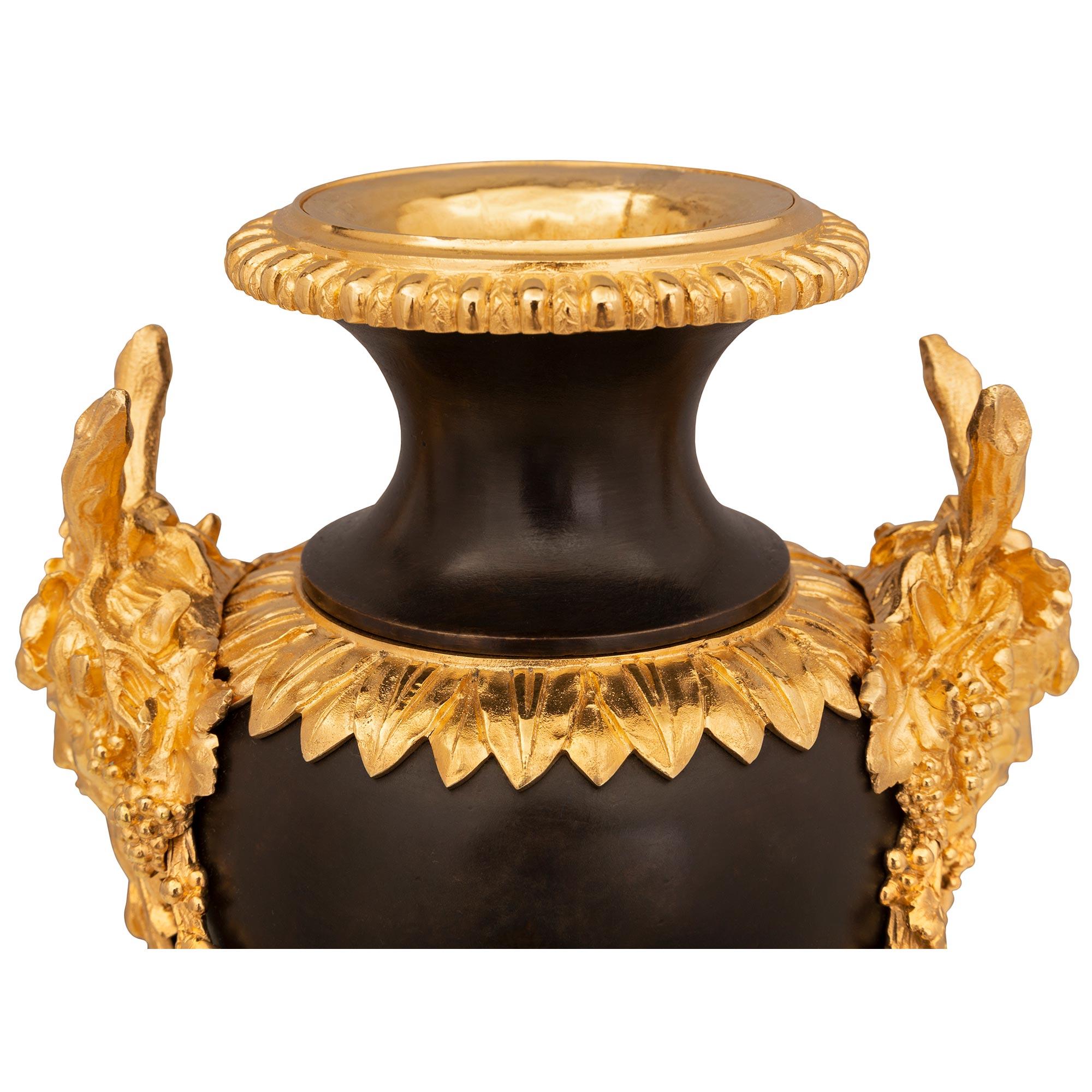Pair of French 19th Century Louis XVI St. Bronze and Ormolu Vases For Sale 1
