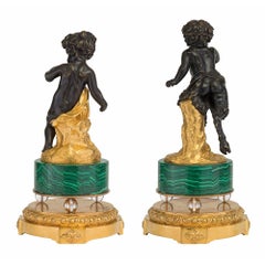 Pair of French 19th Century Louis XVI St. Bronze and Oromolu Statues