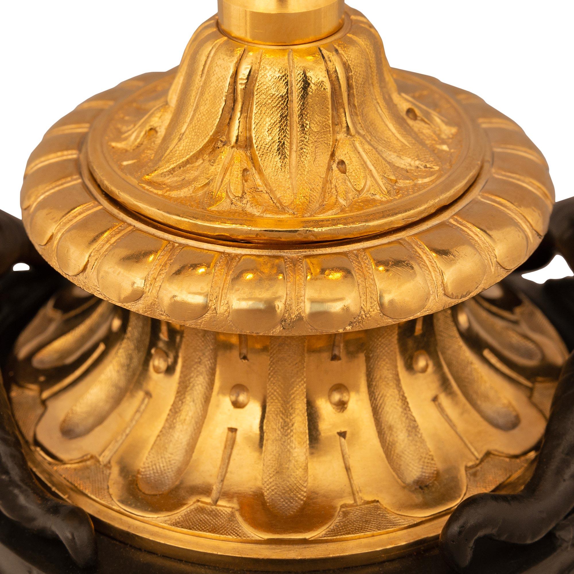 Pair Of French 19th Century Louis XVI St. Bronze, Marble, And Ormolu Lamps For Sale 1