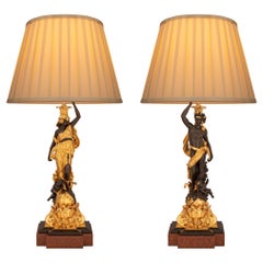 Pair of French 19th Century Louis XVI St. Bronze, Marble, and Ormolu Lamps