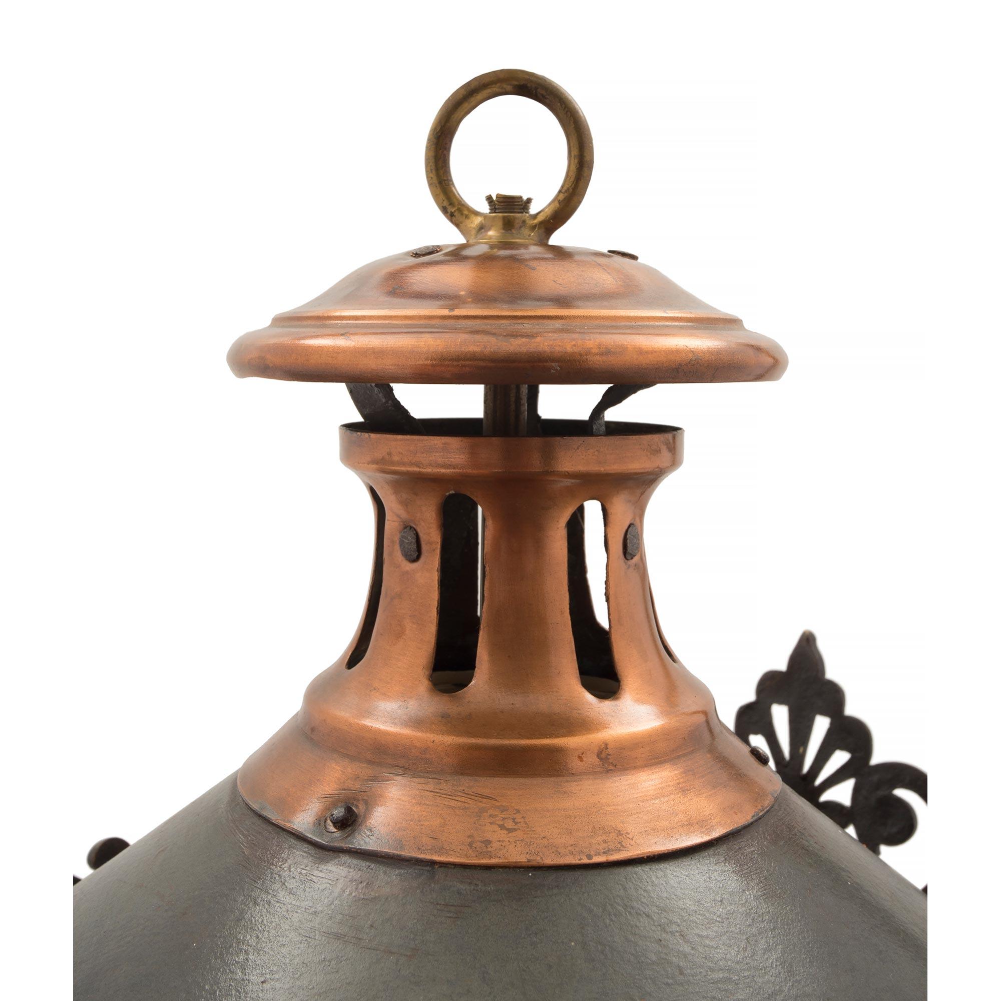 Pair of French 19th Century Louis XVI St. Bronze, Ormolu and Copper Lanterns For Sale 1