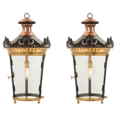 Pair of French 19th Century Louis XVI St. Bronze, Ormolu and Copper Lanterns