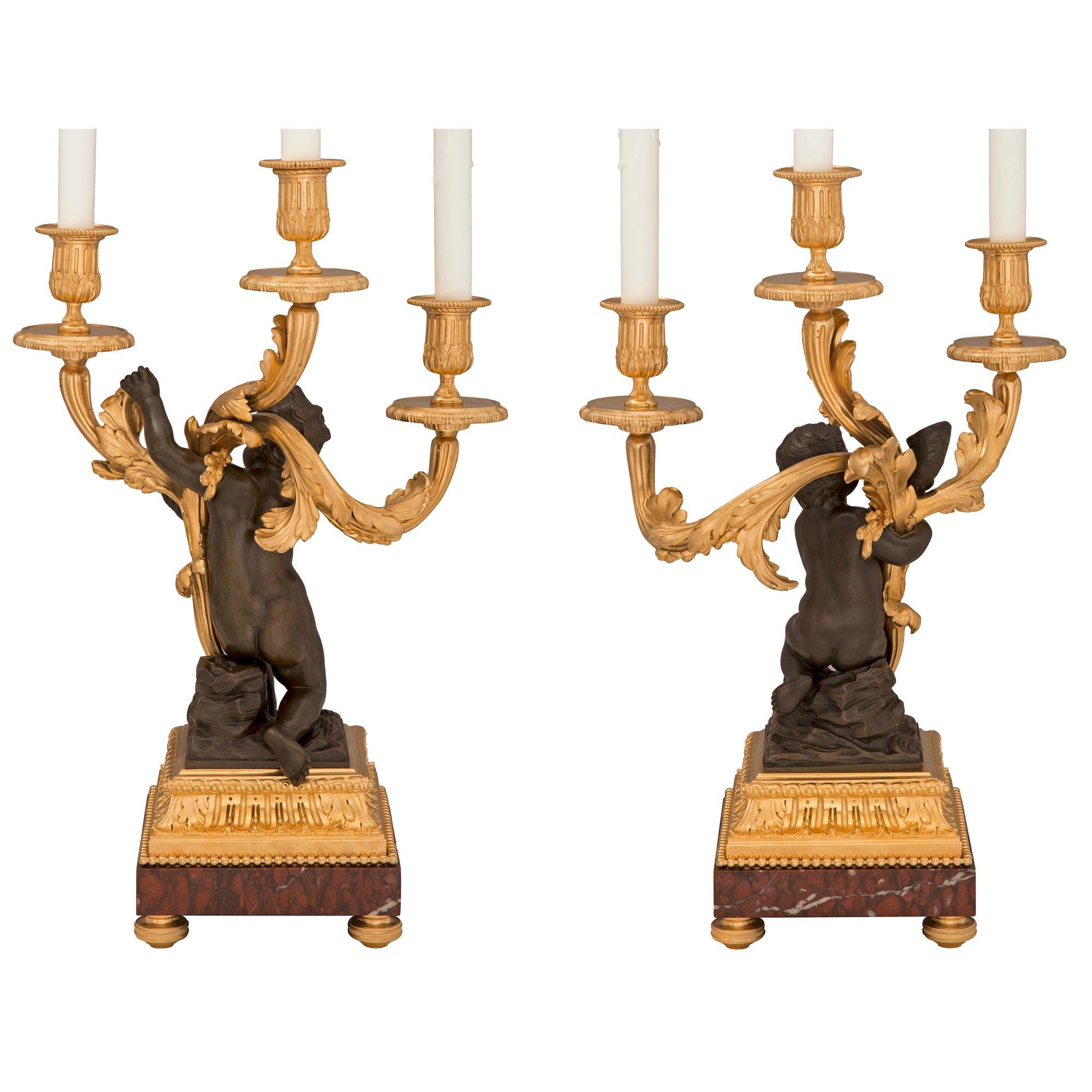 Pair of French 19th Century Louis XVI St. Bronze, Ormolu and Marble Lamps For Sale 4