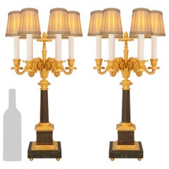 Pair of French 19th Century Louis XVI St. Bronze, Ormolu and Marble Lamps