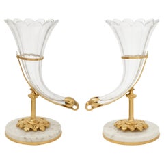 pair of French 19th century Louis XVI st. Crystal, Marble, and Ormolu vases
