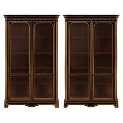 Antique pair of French 19th century Louis XVI st. Ebony and Giltwood Boulle vitrines