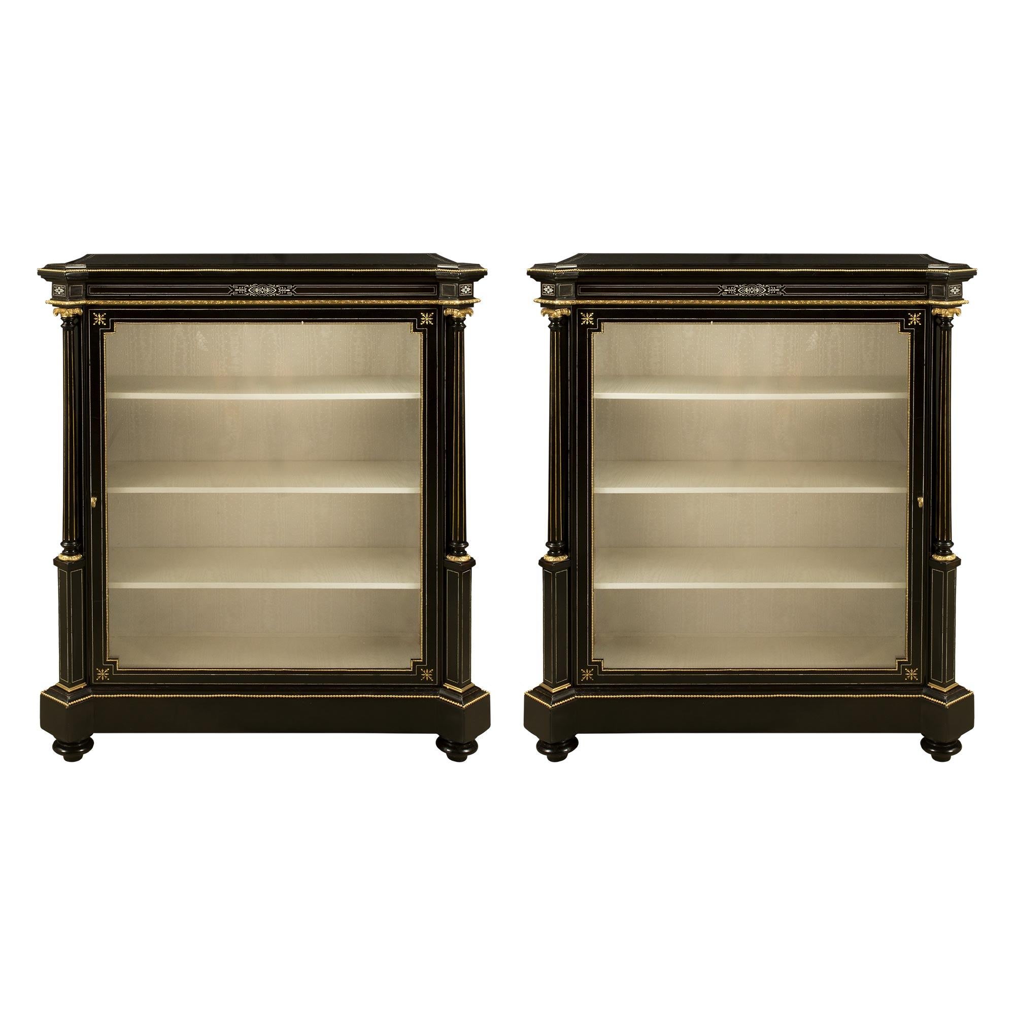 Pair of French 19th Century Louis XVI St. Ebony Cabinet Vitrines For Sale