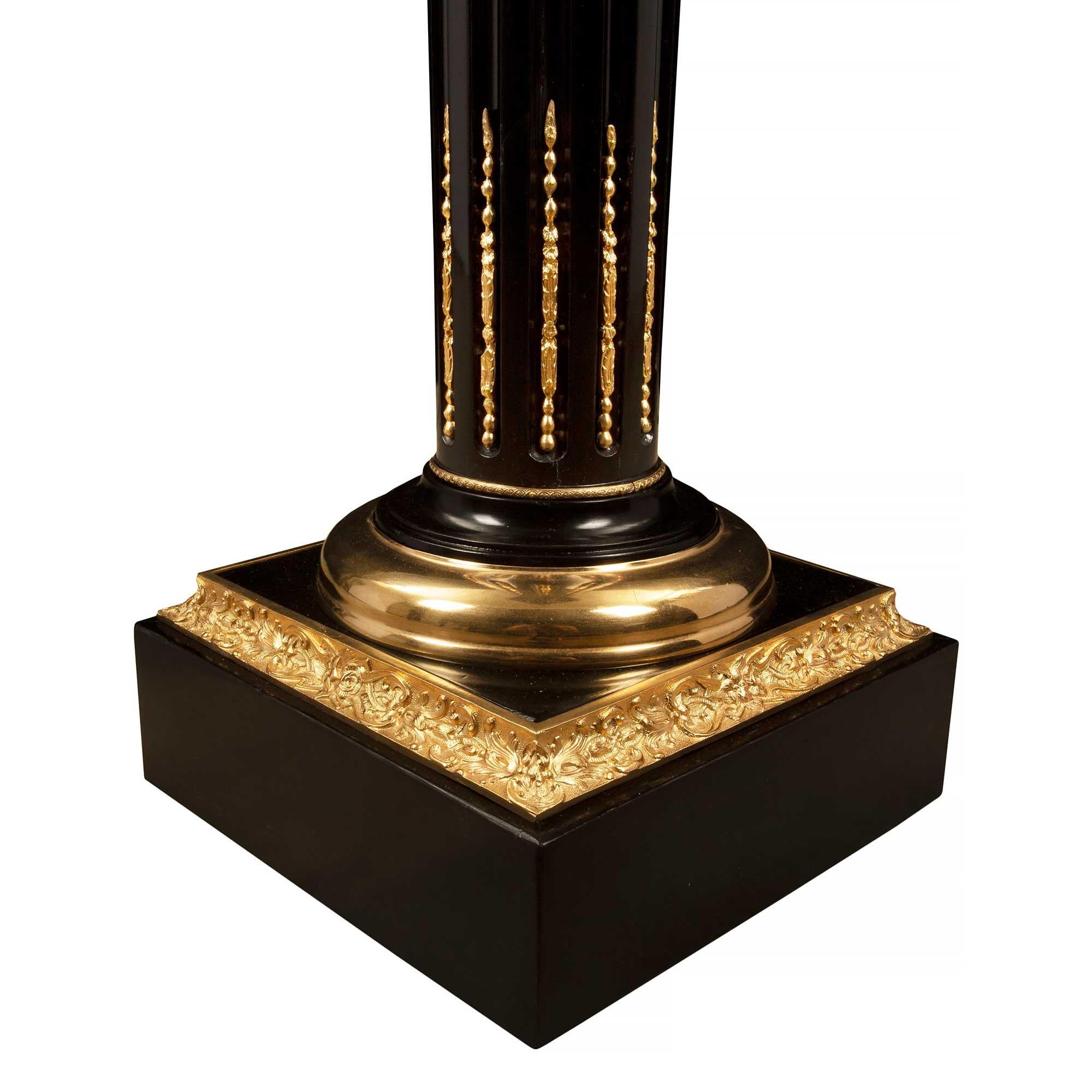 pair of French 19th century Louis XVI st. Ebony, Ormolu and Marble pedestals For Sale 2