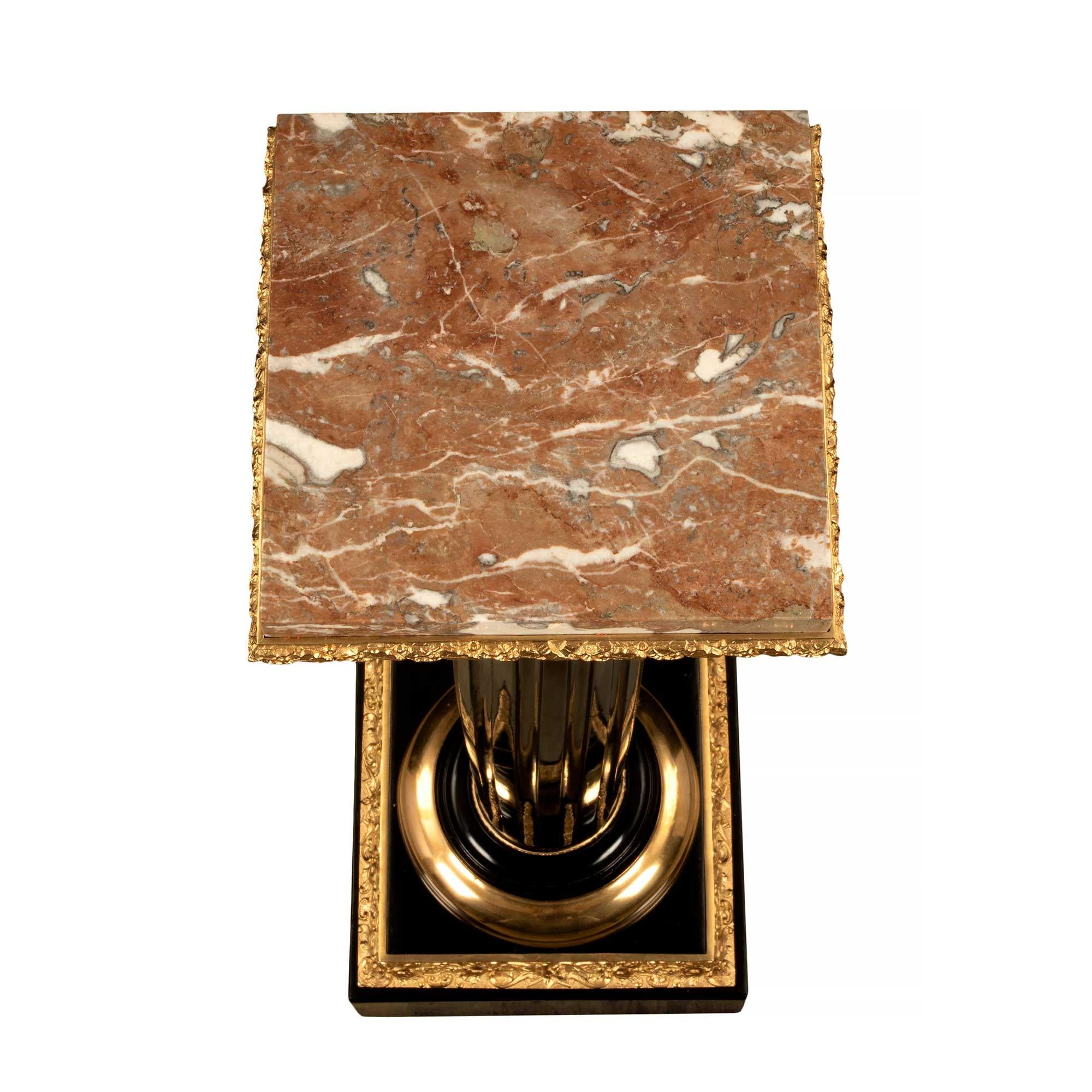 pair of French 19th century Louis XVI st. Ebony, Ormolu and Marble pedestals For Sale 3
