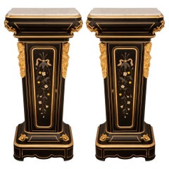 Paar französische Louis-XVI-Sockel aus Ebenholz, Goldbronze und Marmor aus dem 19. Jahrhundert