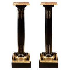 pair of French 19th century Louis XVI st. Ebony, Ormolu and Marble pedestals