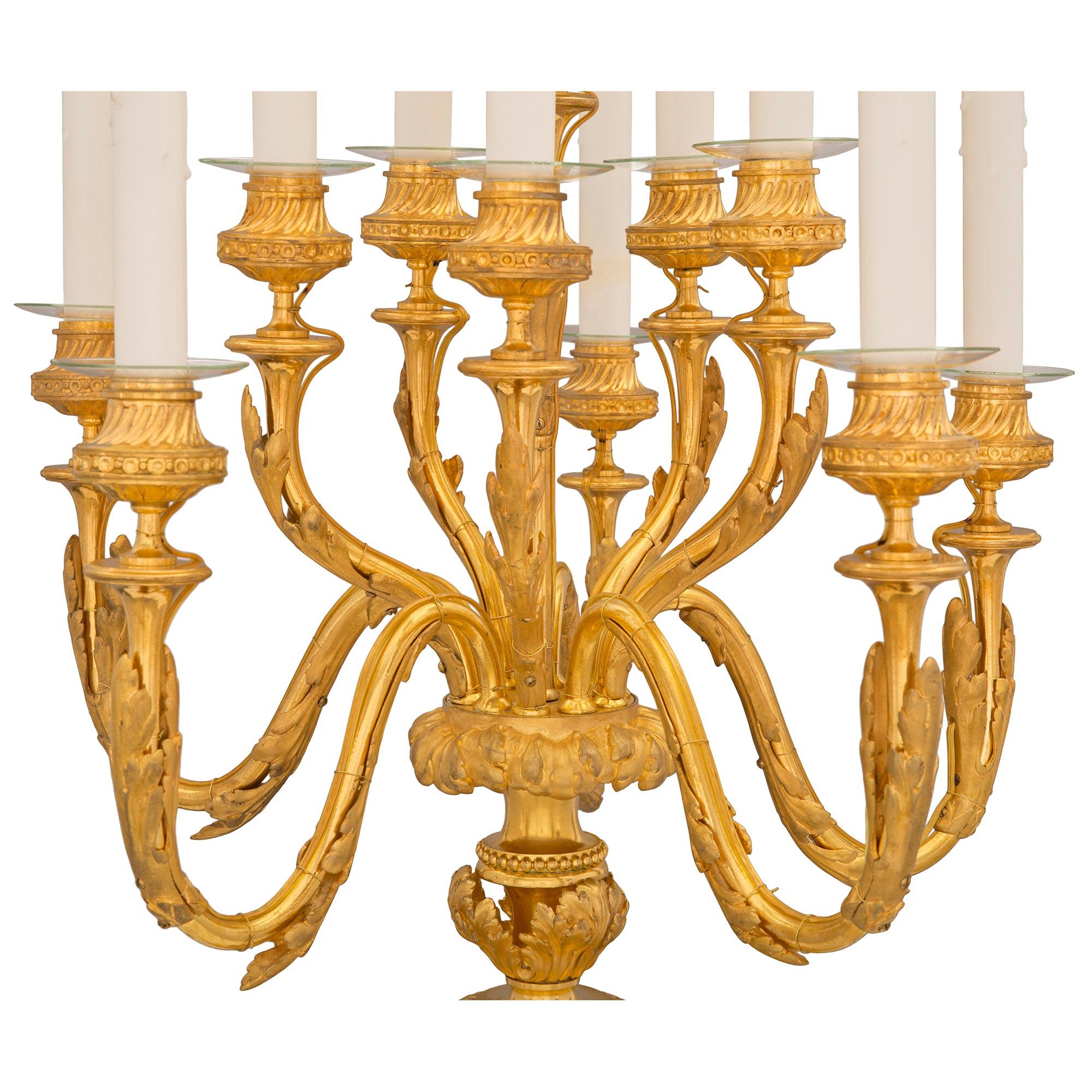 Pair of French 19th Century Louis XVI St. Electrified Ormolu Candelabras In Good Condition For Sale In West Palm Beach, FL