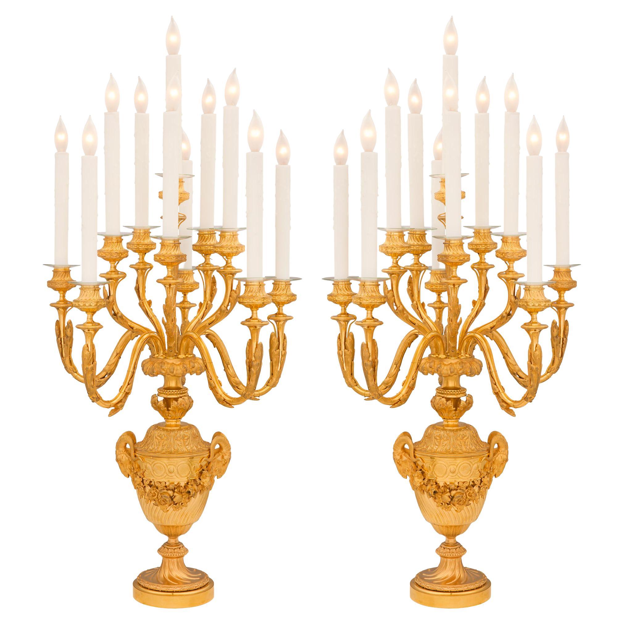 Pair of French 19th Century Louis XVI St. Electrified Ormolu Candelabras For Sale