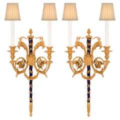 Pair of French 19th Century Louis XVI St. Enameled Bronze and Ormolu Sconces