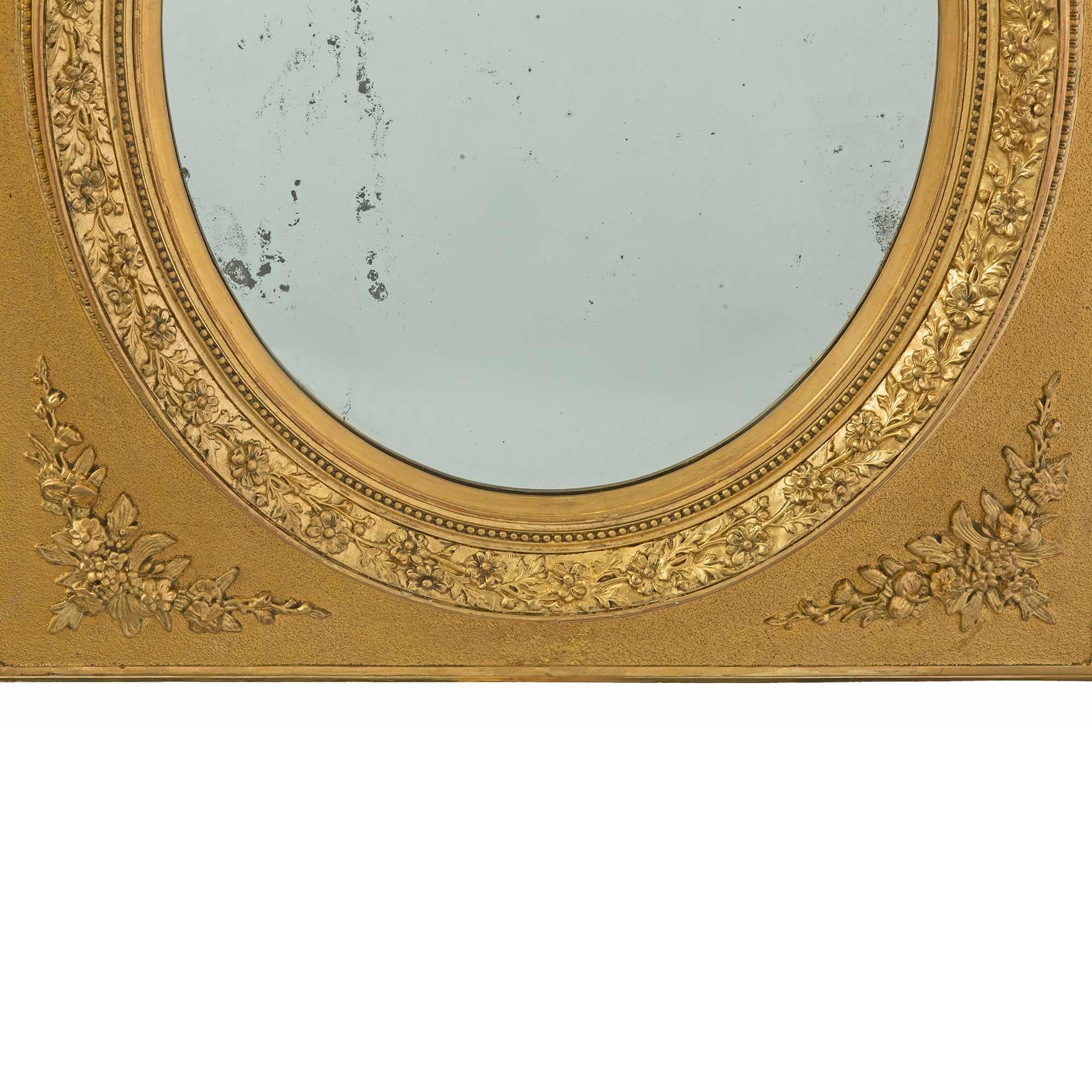 Pair of French 19th Century Louis XVI St. Gilt Wood Mirrors For Sale 2