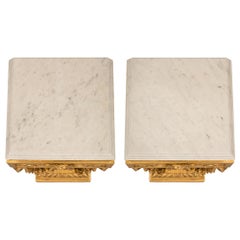 Pair of French 19th Century Louis XVI St. Giltwood and Marble Pedestal Columns