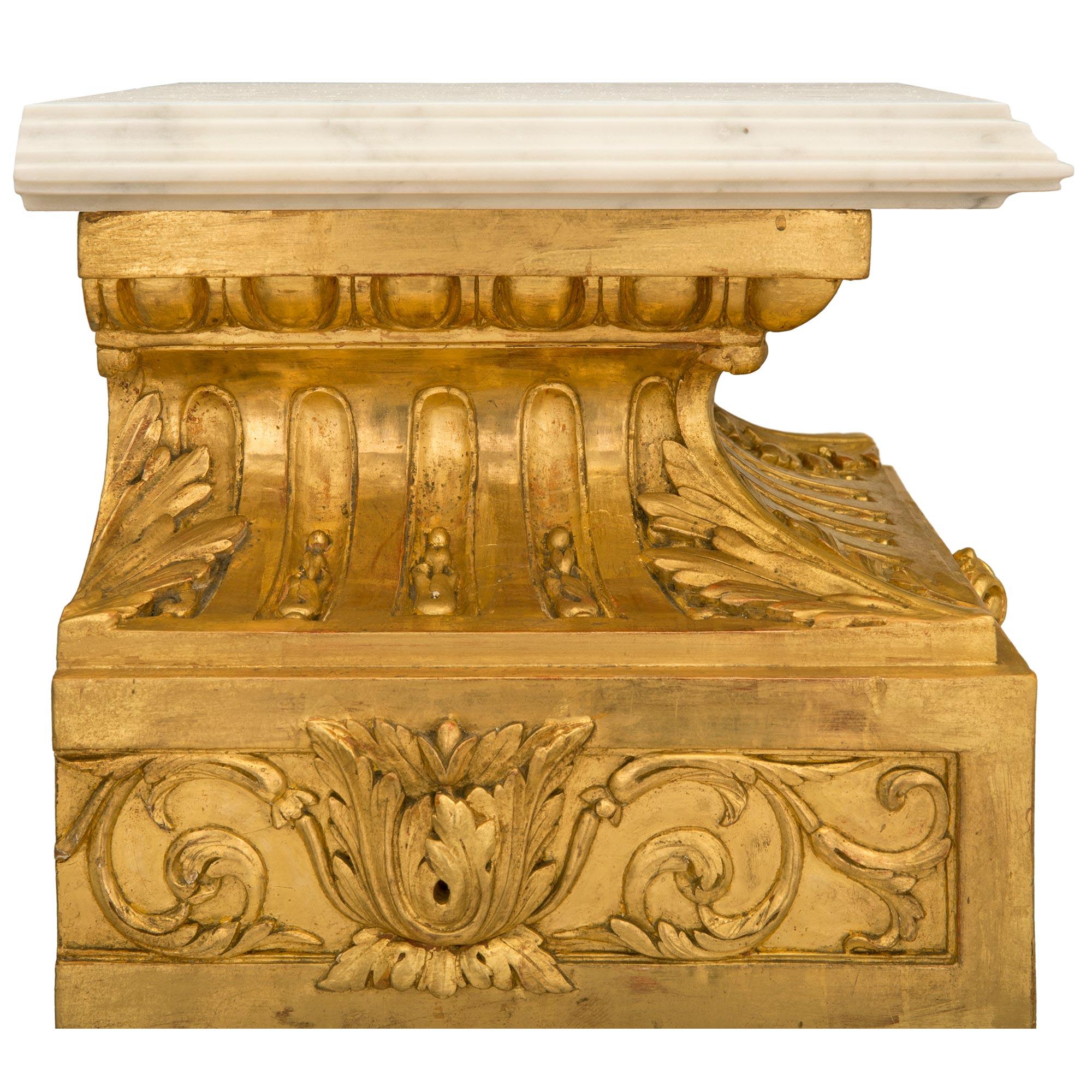 Pair of French 19th Century Louis XVI St. Giltwood and Marble Pedestal Columns For Sale 1