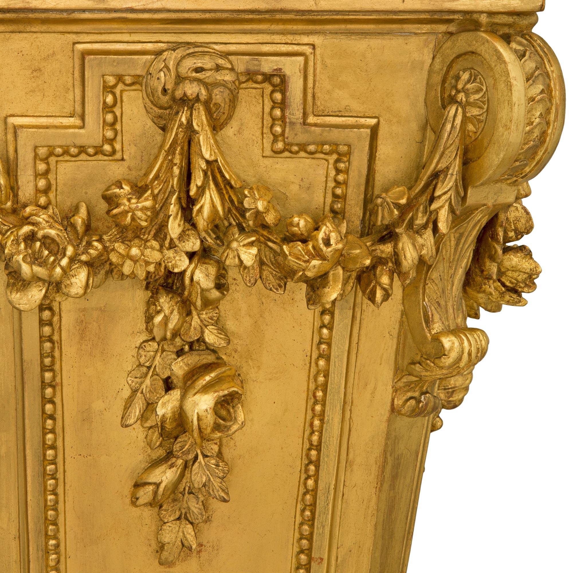 Pair of French 19th Century Louis XVI St. Giltwood and Marble Pedestal Columns For Sale 2