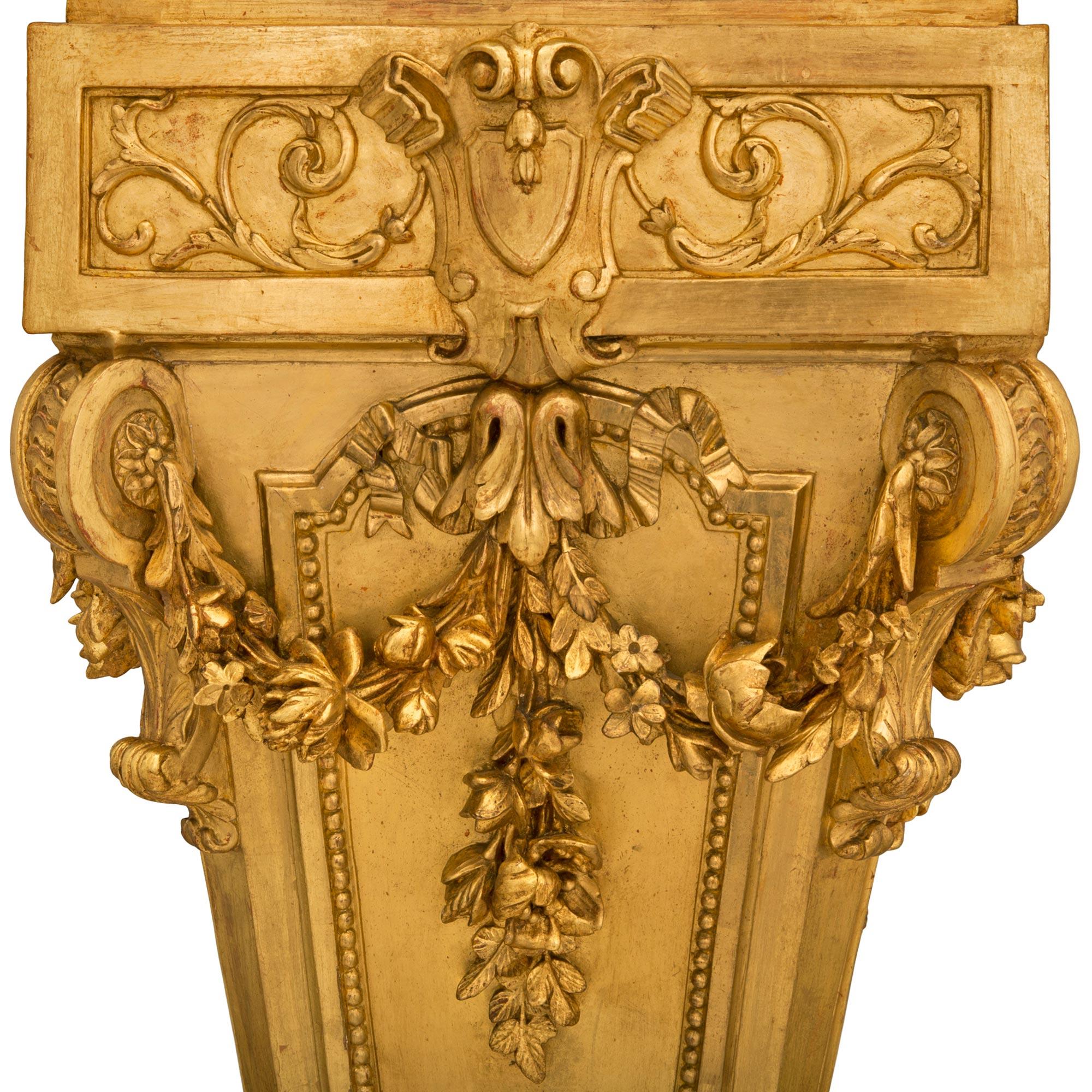 Pair of French 19th Century Louis XVI St. Giltwood and Marble Pedestal Columns For Sale 4