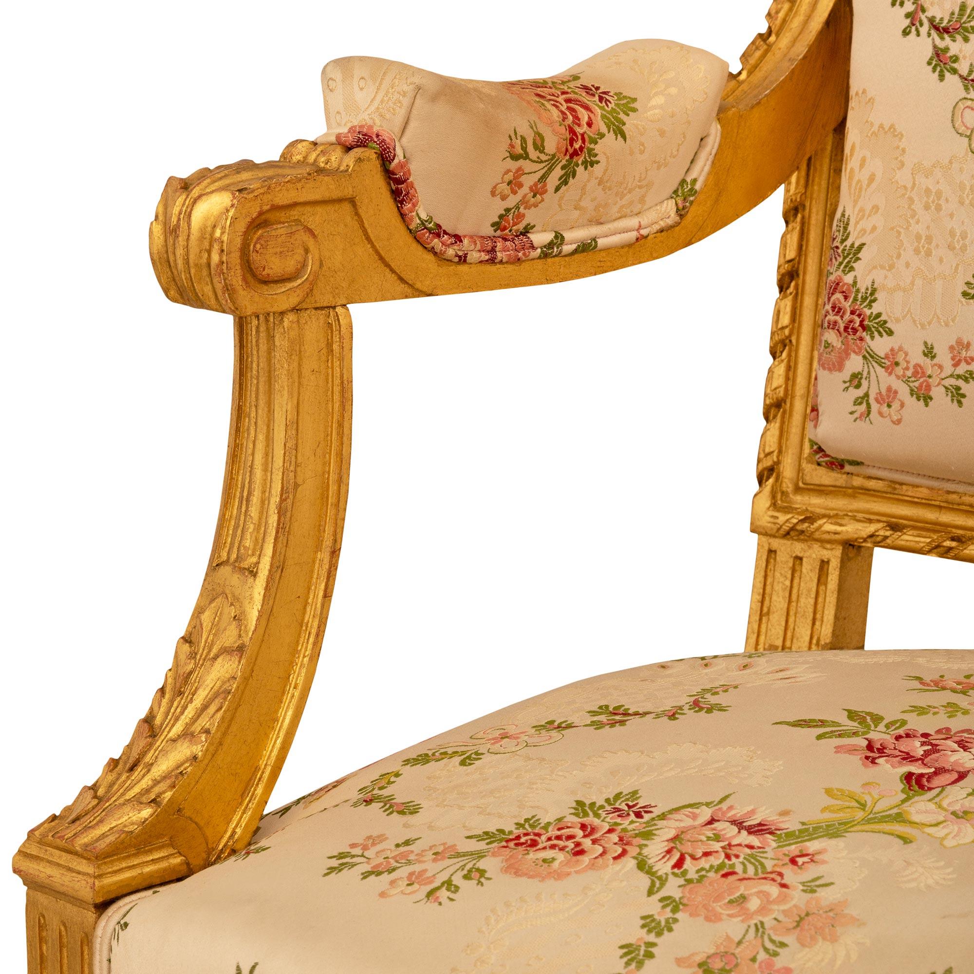 Pair Of French 19th Century Louis XVI St. Giltwood Armchairs For Sale 3
