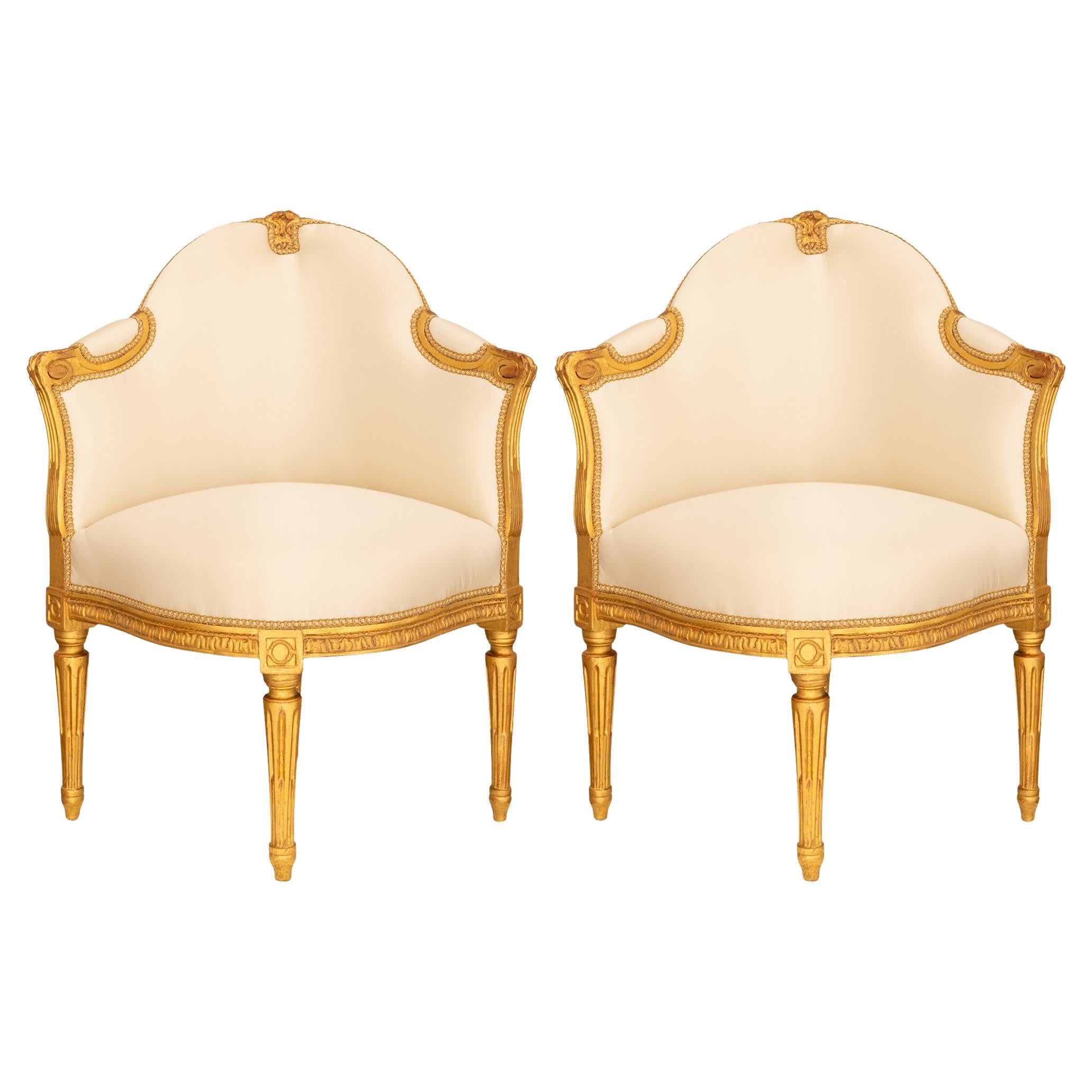 pair of French 19th century Louis XVI st. Giltwood chairs
