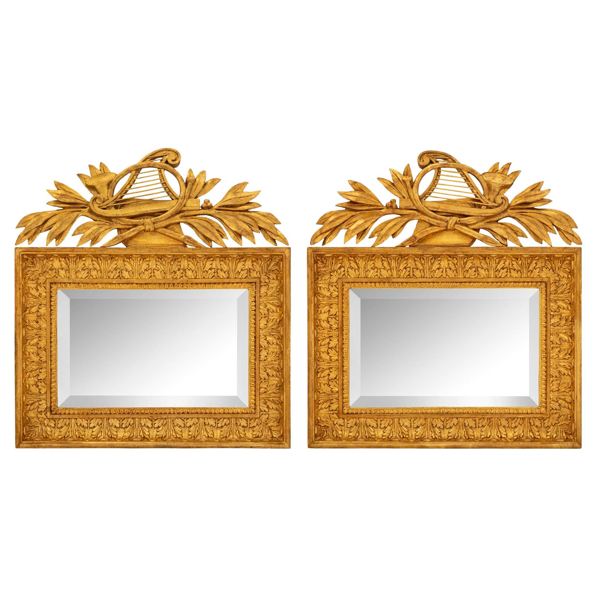 Pair of French 19th Century Louis XVI St. Giltwood Mirrors For Sale