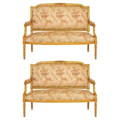Pair of French 19th century Louis XVI style Giltwood Settees