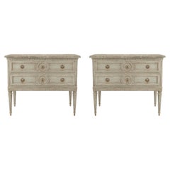 Pair of French 19th Century Louis XVI St. Gray Patinated Two Drawer Commodes
