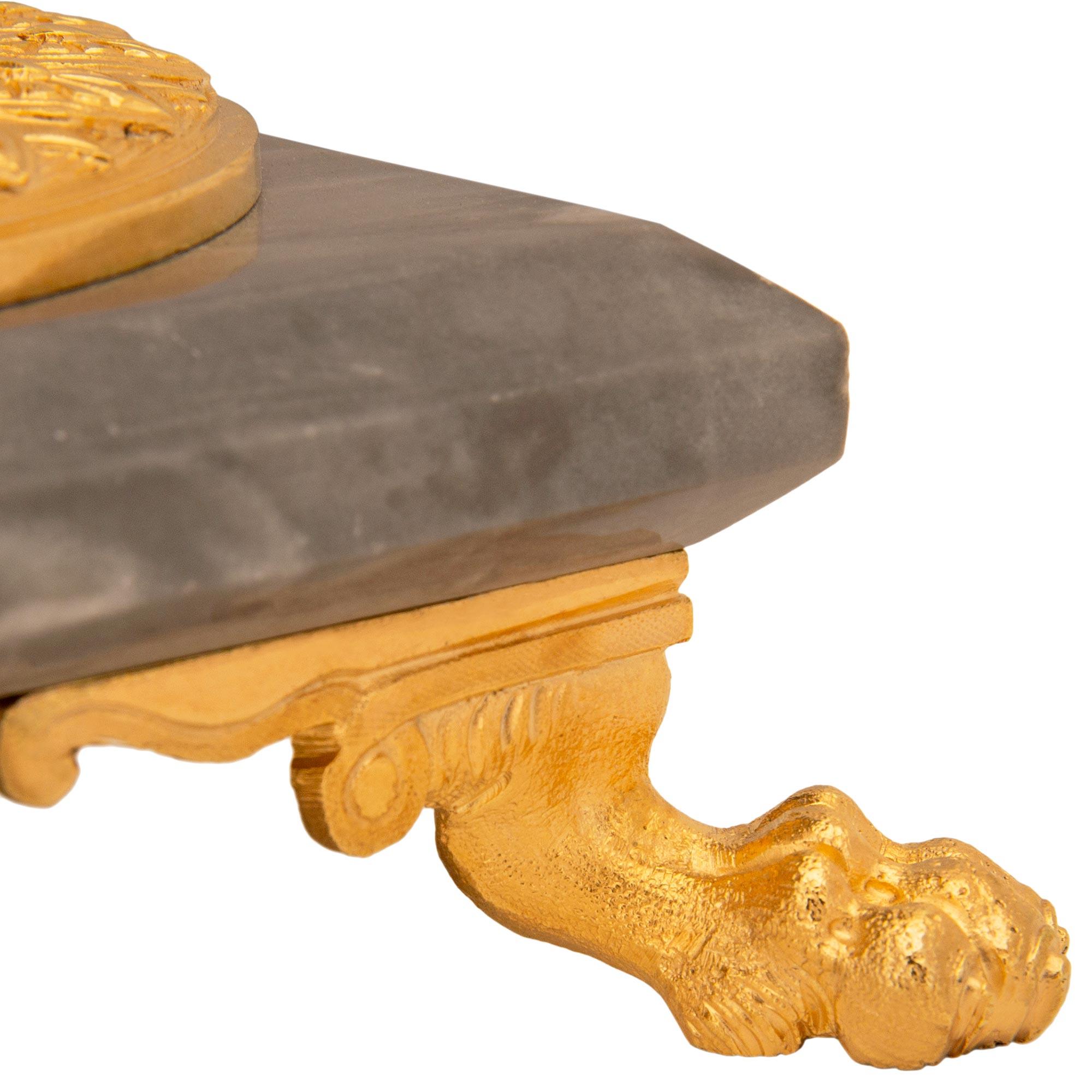 pair of French 19th century Louis XVI st. Gris St. Anne marble and Ormolu lamps For Sale 4