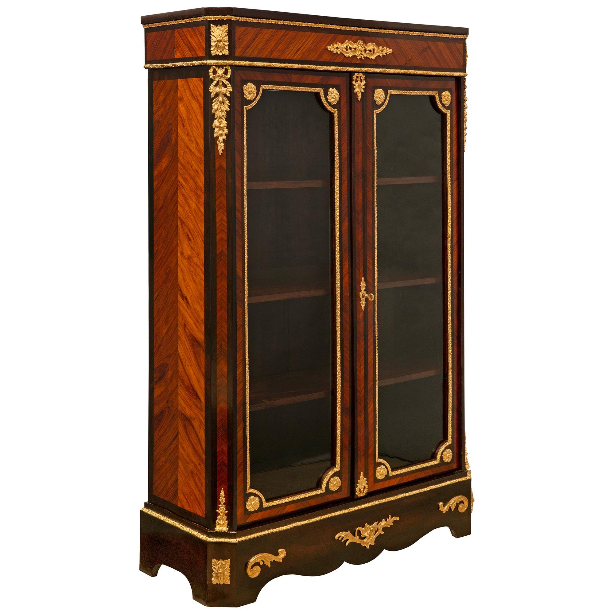 Pair of French 19th Century Louis XVI St. Kingwood & Ormolu Cabinet Vitrines For Sale 1