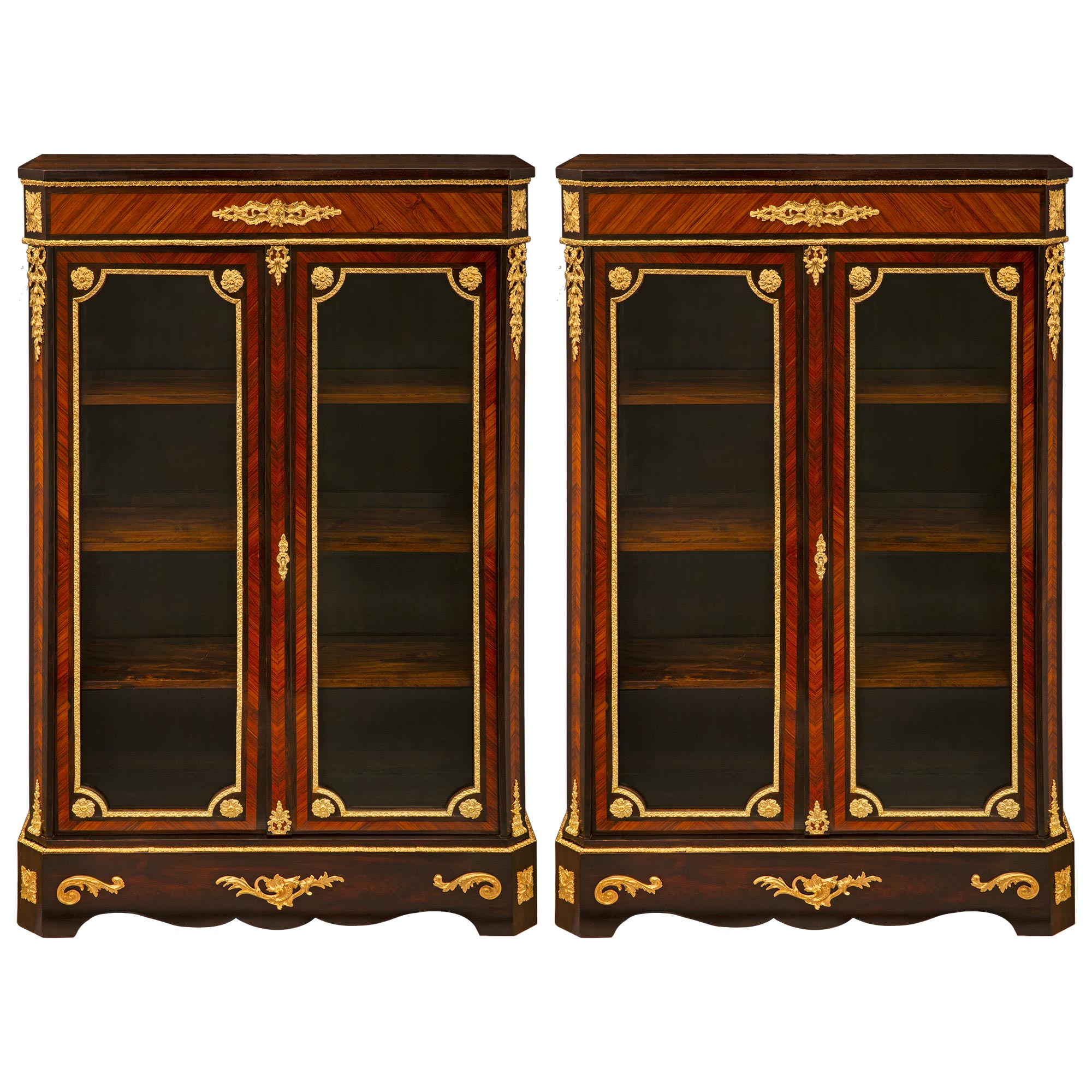 Pair of French 19th Century Louis XVI St. Kingwood & Ormolu Cabinet Vitrines For Sale