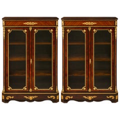 Antique Pair of French 19th Century Louis XVI St. Kingwood & Ormolu Cabinet Vitrines