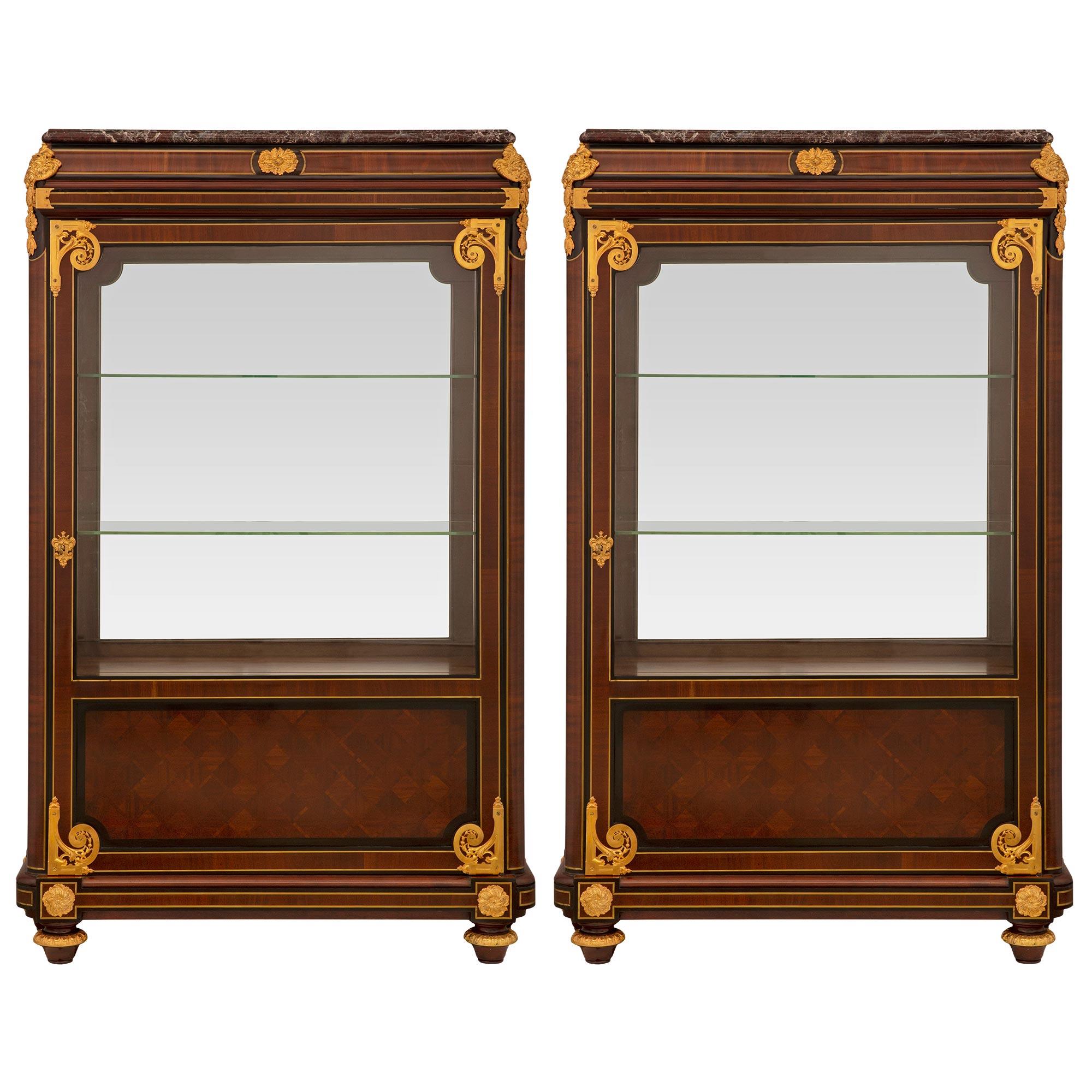 Pair of French 19th Century Louis XVI St. Mahogany and Ormolu Cabinets For Sale 6