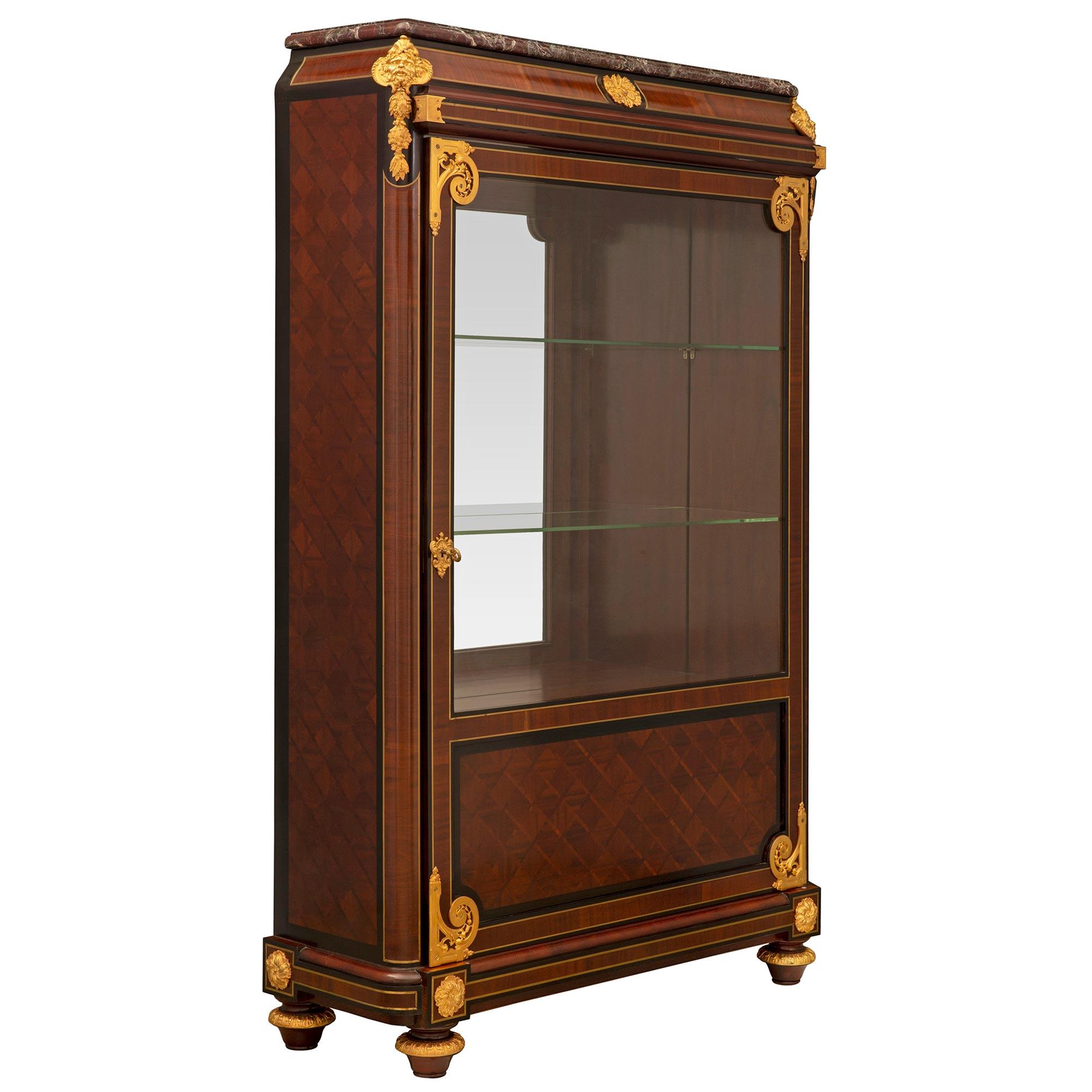 Pair of French 19th Century Louis XVI St. Mahogany and Ormolu Cabinets In Good Condition For Sale In West Palm Beach, FL