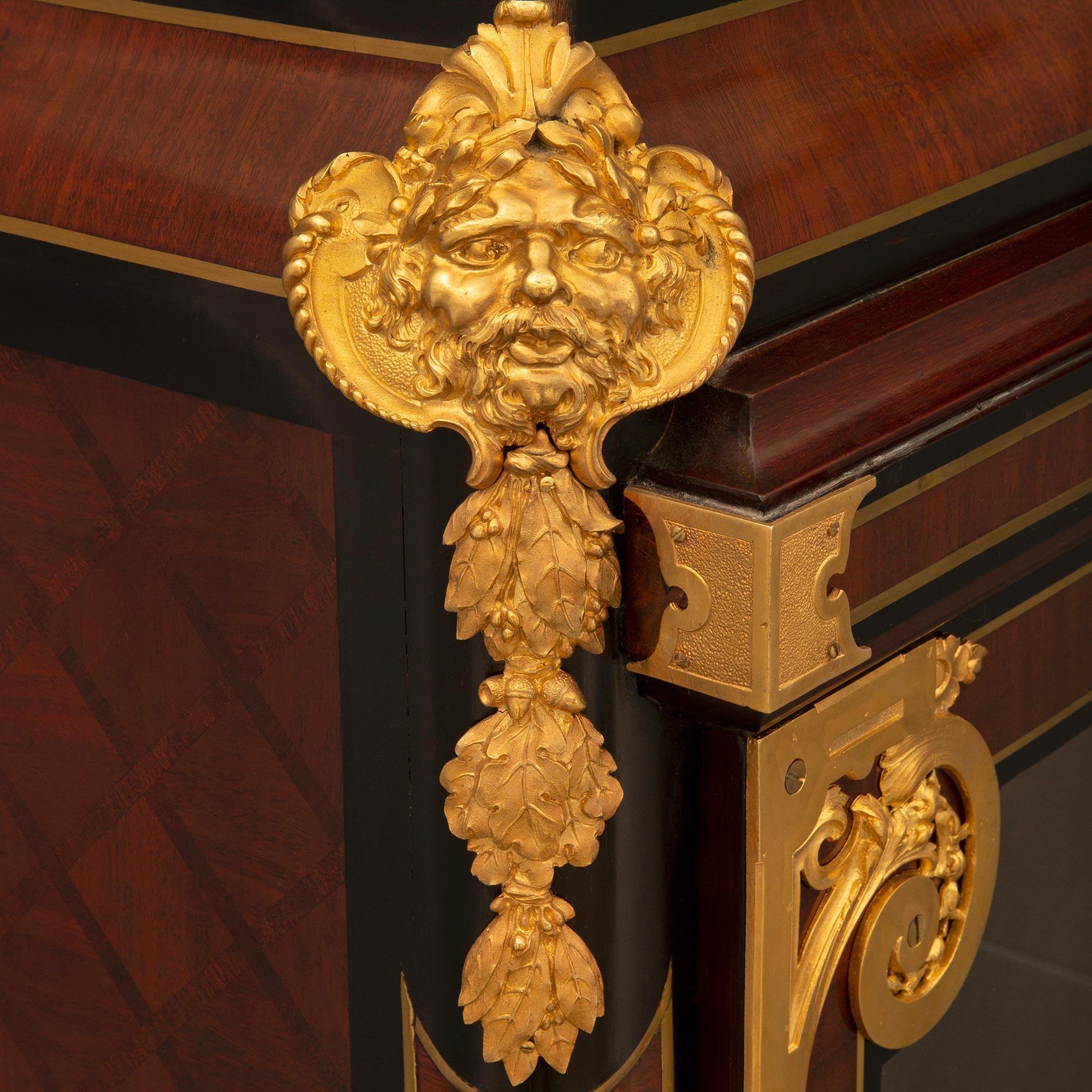 Pair of French 19th Century Louis XVI St. Mahogany and Ormolu Cabinets For Sale 2