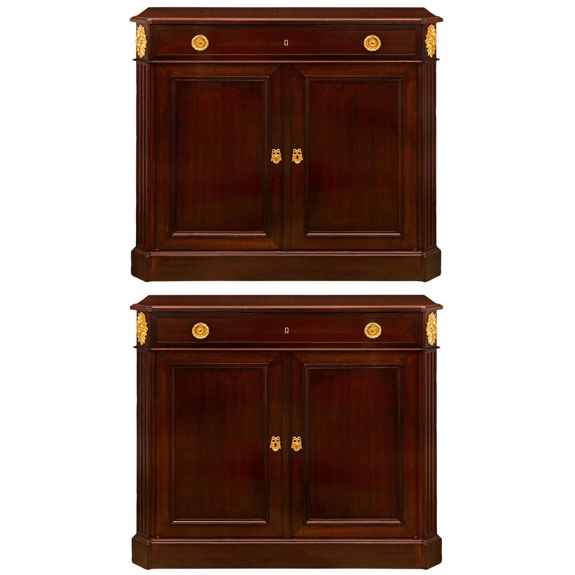 Pair of French 19th Century Louis XVI St. Mahogany and Ormolu Cabinets For Sale
