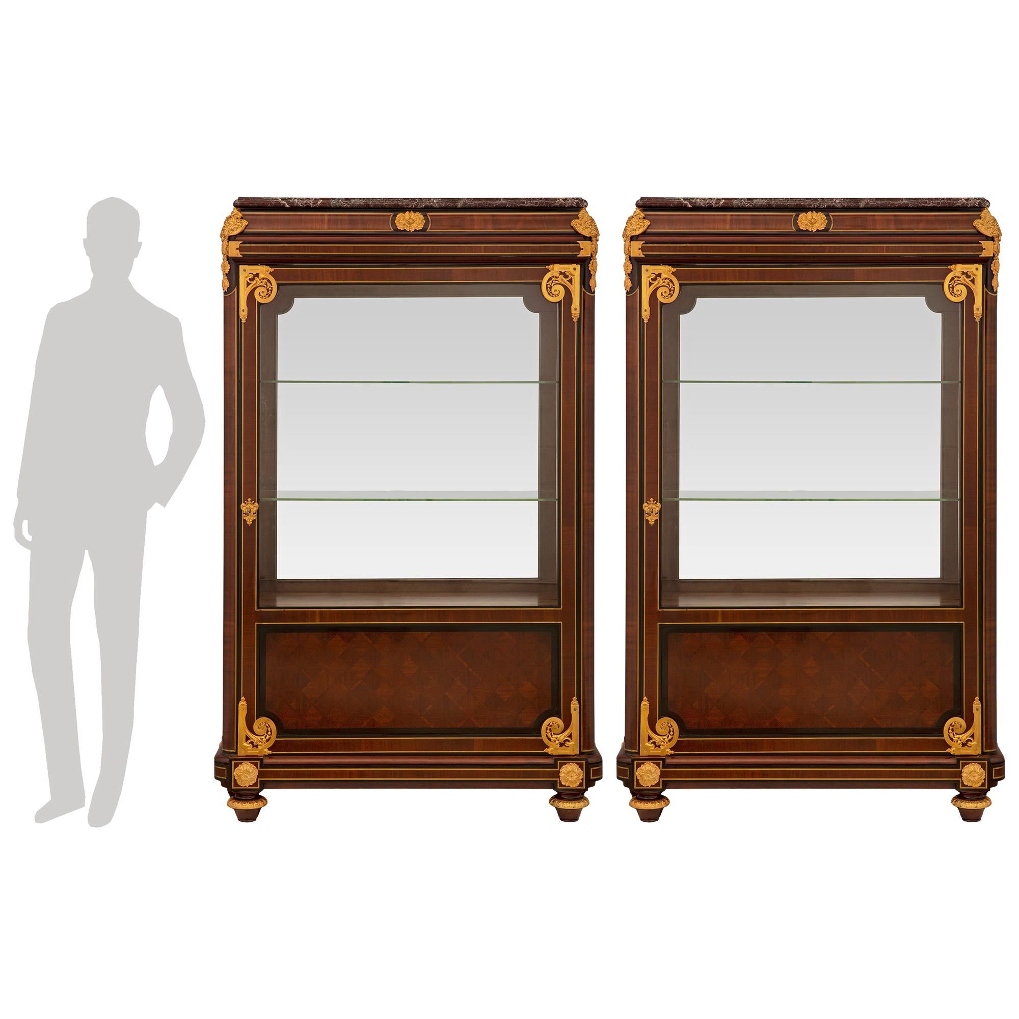 Pair of French 19th Century Louis XVI St. Mahogany and Ormolu Cabinets