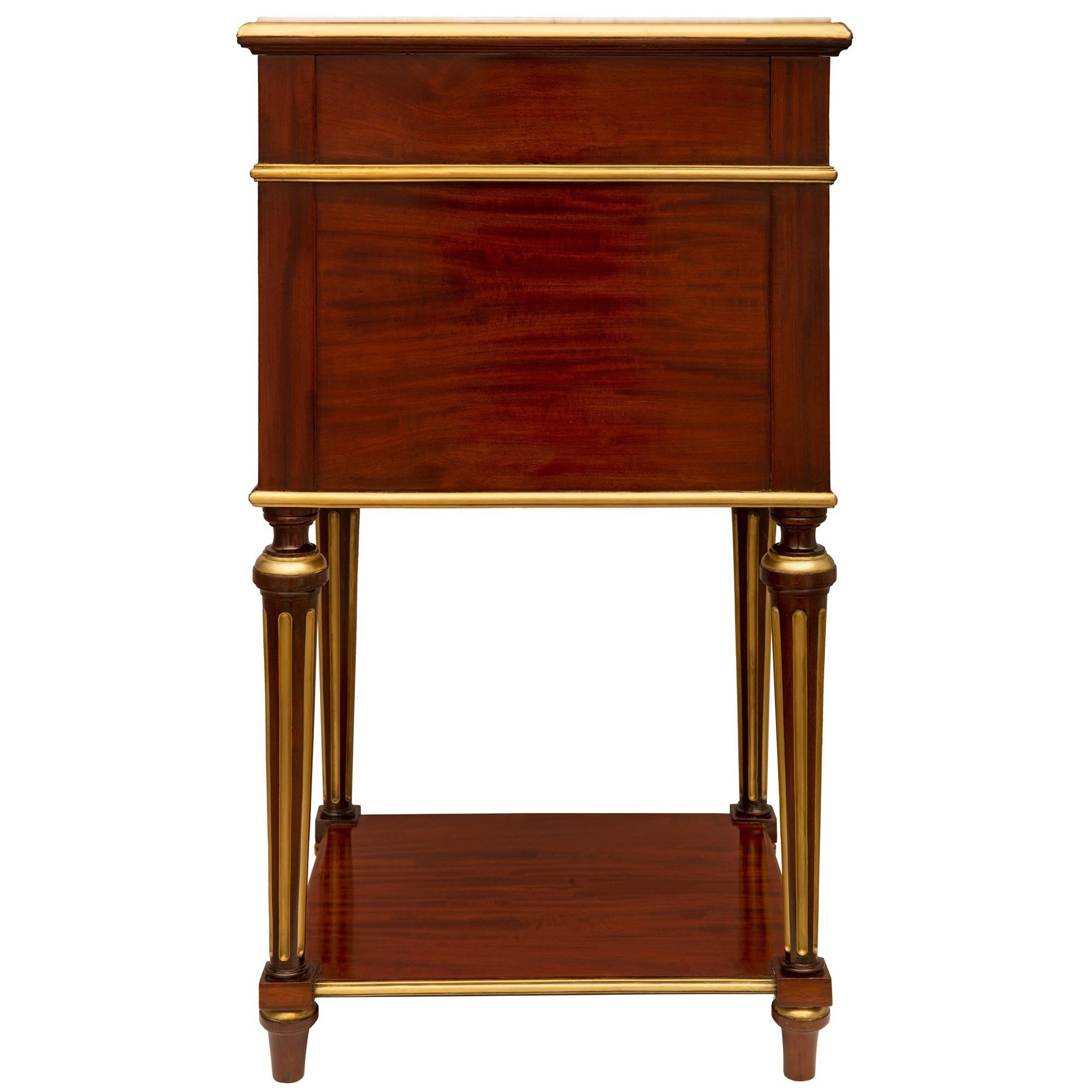 Pair Of French 19th Century Louis XVI St. Mahogany, Marble, & Ormolu Side Tables For Sale 6