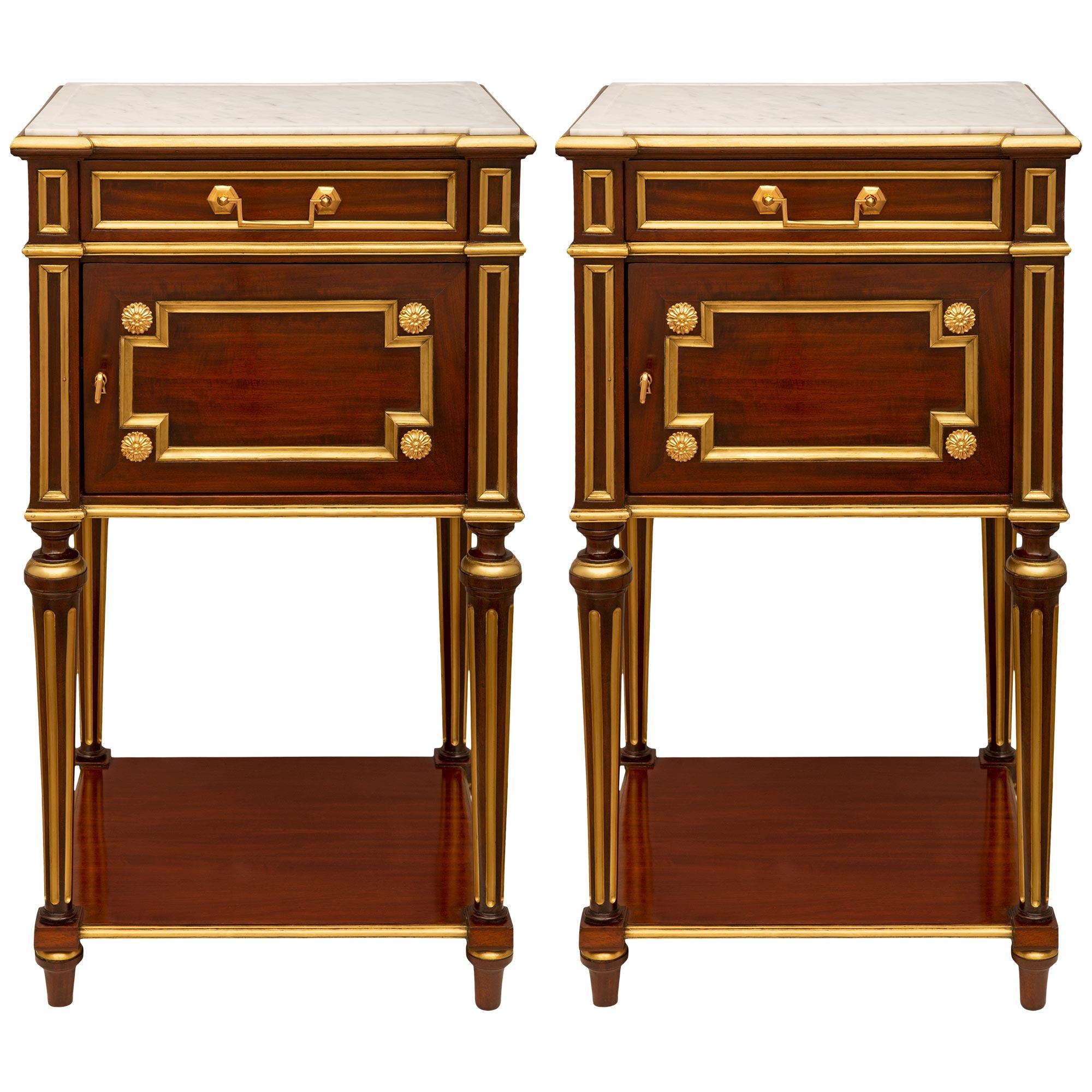 Pair Of French 19th Century Louis XVI St. Mahogany, Marble, & Ormolu Side Tables For Sale 8