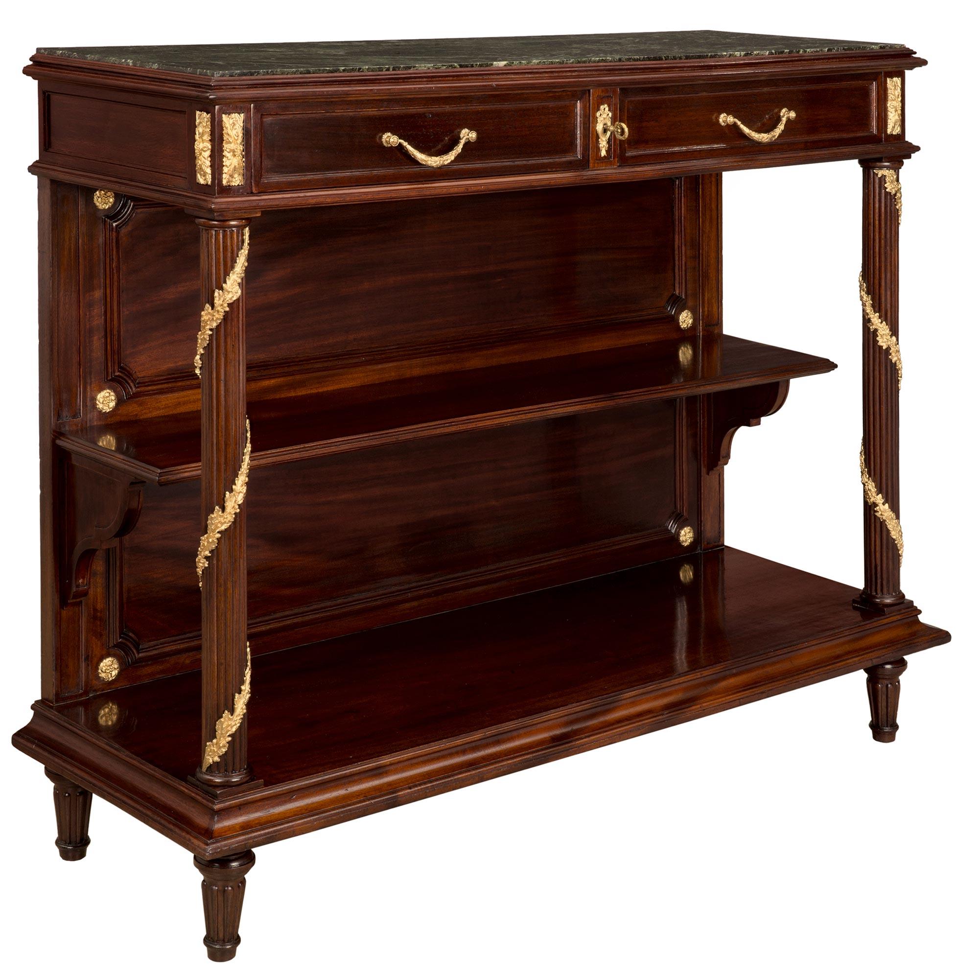 Pair of French 19th Century Louis XVI St. Mahogany, Ormolu and Marble Buffets In Good Condition For Sale In West Palm Beach, FL