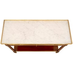 Paire de consoles françaises Louis XVI du 19ème siècle en acajou, bronze doré et marbre