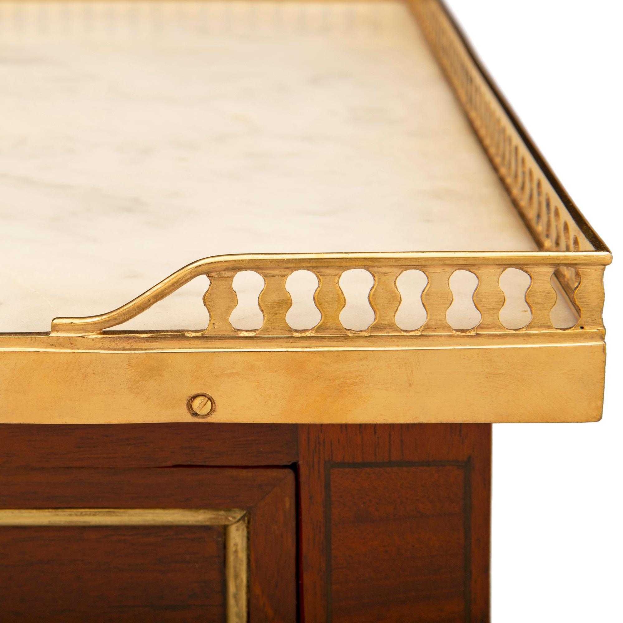 Pair of French 19th Century Louis XVI St. Mahogany, Ormolu and Marble Consoles For Sale 3