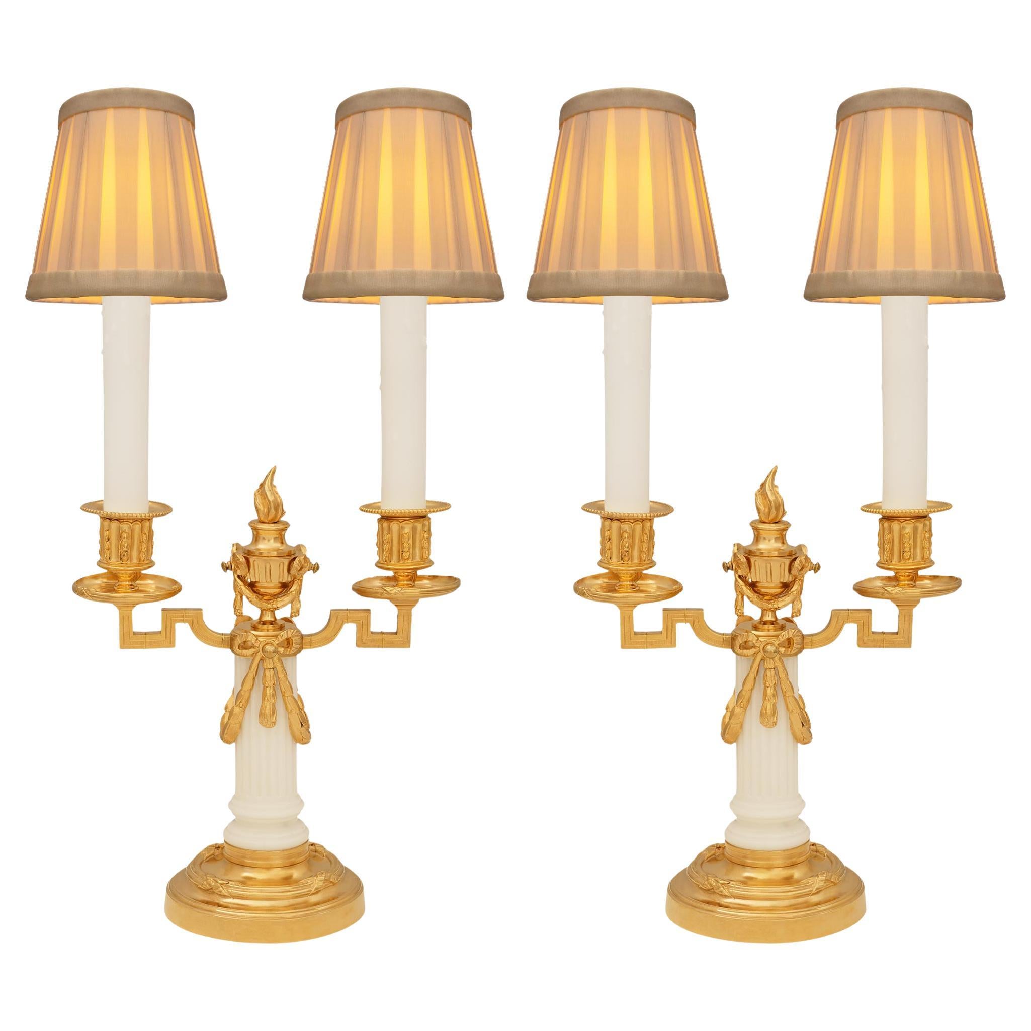 pair of French 19th century Louis XVI st. marble and Ormolu candelabra lamps